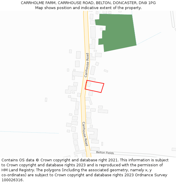 CARRHOLME FARM, CARRHOUSE ROAD, BELTON, DONCASTER, DN9 1PG: Location map and indicative extent of plot
