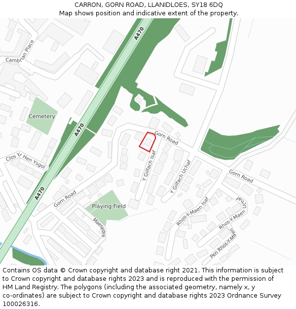 CARRON, GORN ROAD, LLANIDLOES, SY18 6DQ: Location map and indicative extent of plot