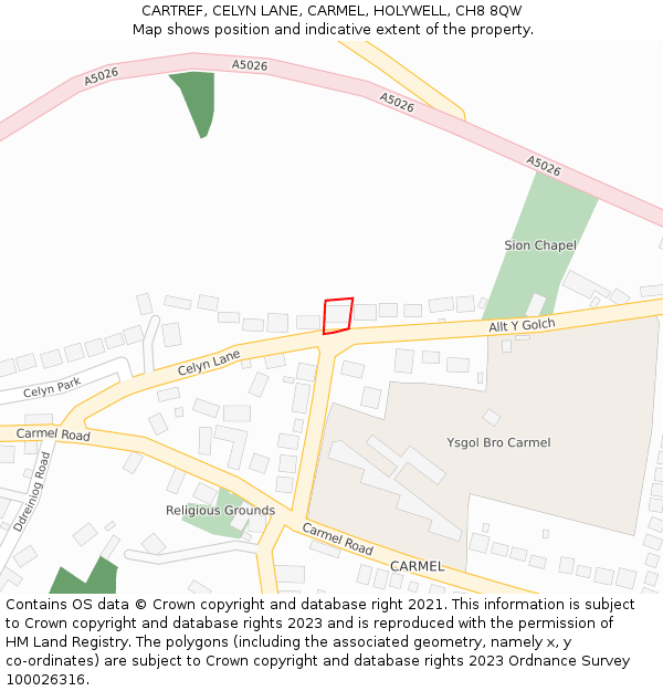 CARTREF, CELYN LANE, CARMEL, HOLYWELL, CH8 8QW: Location map and indicative extent of plot