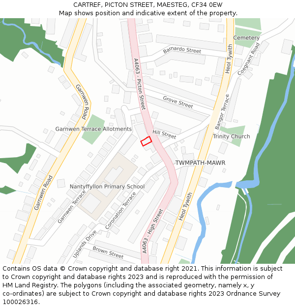 CARTREF, PICTON STREET, MAESTEG, CF34 0EW: Location map and indicative extent of plot