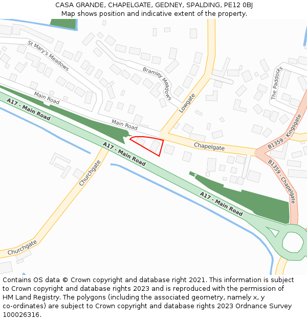 CASA GRANDE, CHAPELGATE, GEDNEY, SPALDING, PE12 0BJ: Location map and indicative extent of plot