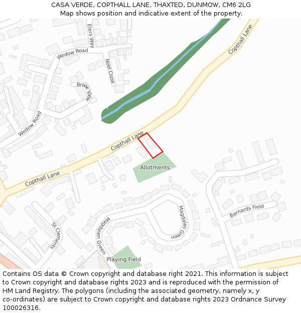 CASA VERDE, COPTHALL LANE, THAXTED, DUNMOW, CM6 2LG: Location map and indicative extent of plot