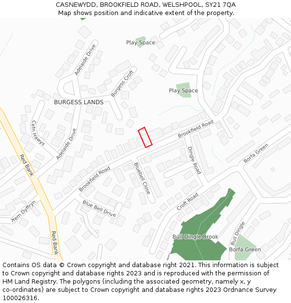 CASNEWYDD, BROOKFIELD ROAD, WELSHPOOL, SY21 7QA: Location map and indicative extent of plot