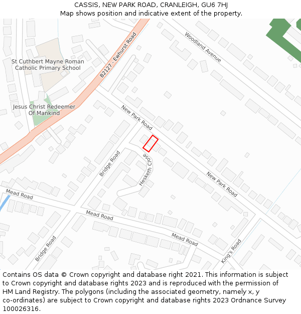 CASSIS, NEW PARK ROAD, CRANLEIGH, GU6 7HJ: Location map and indicative extent of plot
