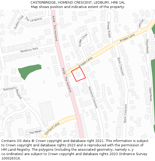 CASTERBRIDGE, HOMEND CRESCENT, LEDBURY, HR8 1AL: Location map and indicative extent of plot