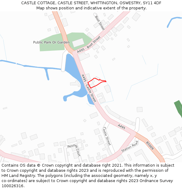 CASTLE COTTAGE, CASTLE STREET, WHITTINGTON, OSWESTRY, SY11 4DF: Location map and indicative extent of plot