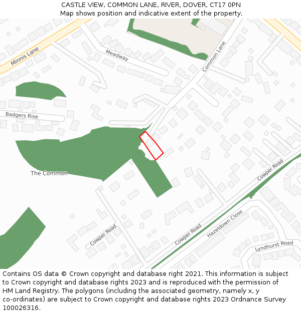 CASTLE VIEW, COMMON LANE, RIVER, DOVER, CT17 0PN: Location map and indicative extent of plot