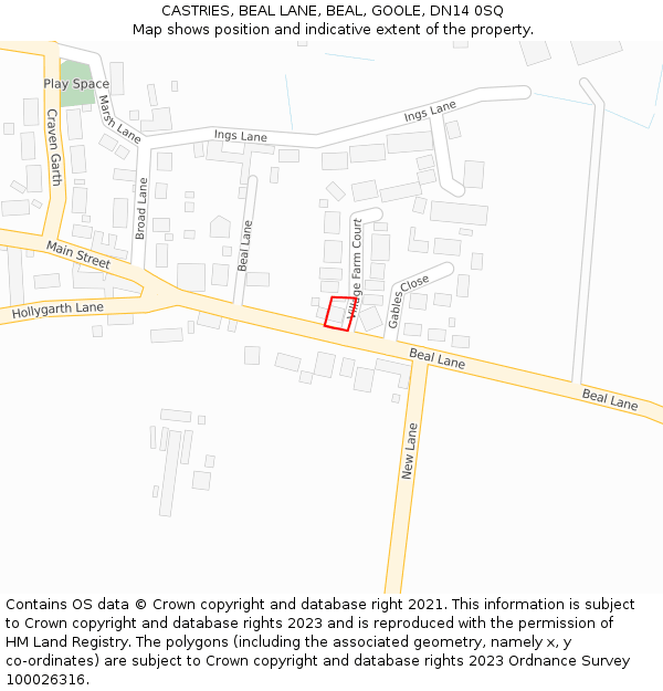 CASTRIES, BEAL LANE, BEAL, GOOLE, DN14 0SQ: Location map and indicative extent of plot