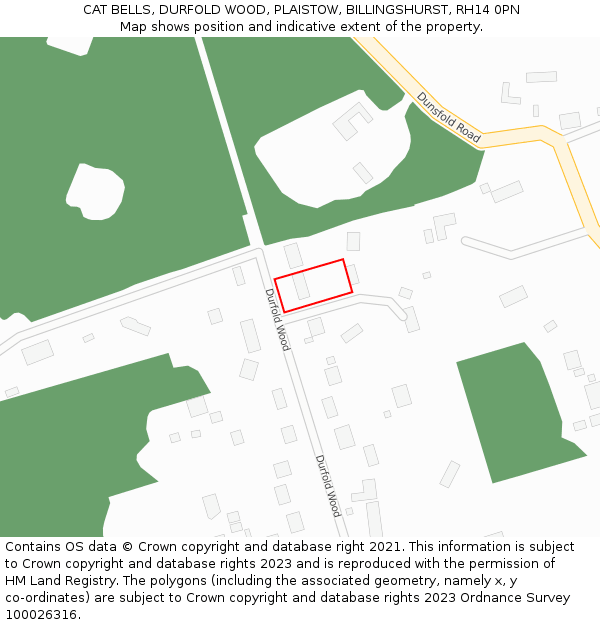 CAT BELLS, DURFOLD WOOD, PLAISTOW, BILLINGSHURST, RH14 0PN: Location map and indicative extent of plot