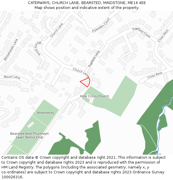 CATERWAYS, CHURCH LANE, BEARSTED, MAIDSTONE, ME14 4EE: Location map and indicative extent of plot