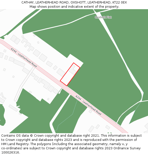 CATHAY, LEATHERHEAD ROAD, OXSHOTT, LEATHERHEAD, KT22 0EX: Location map and indicative extent of plot