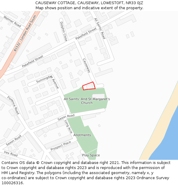 CAUSEWAY COTTAGE, CAUSEWAY, LOWESTOFT, NR33 0JZ: Location map and indicative extent of plot