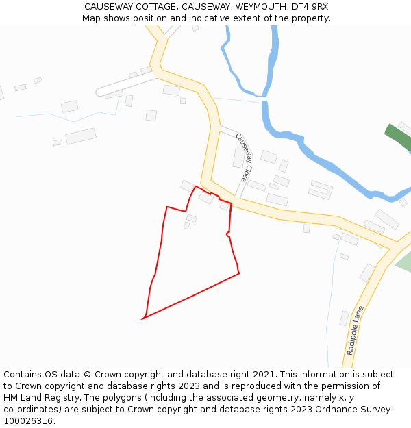 CAUSEWAY COTTAGE, CAUSEWAY, WEYMOUTH, DT4 9RX: Location map and indicative extent of plot
