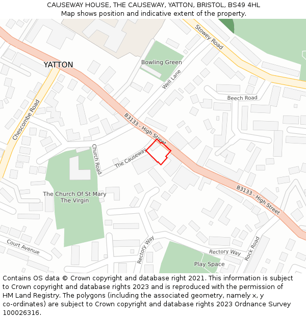 CAUSEWAY HOUSE, THE CAUSEWAY, YATTON, BRISTOL, BS49 4HL: Location map and indicative extent of plot