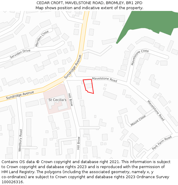 CEDAR CROFT, MAVELSTONE ROAD, BROMLEY, BR1 2PD: Location map and indicative extent of plot