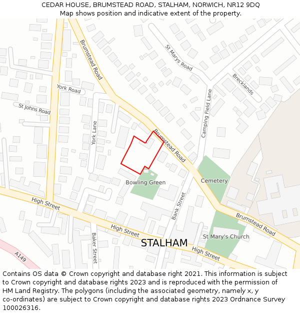 CEDAR HOUSE, BRUMSTEAD ROAD, STALHAM, NORWICH, NR12 9DQ: Location map and indicative extent of plot
