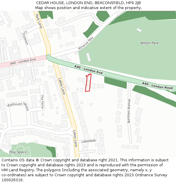 CEDAR HOUSE, LONDON END, BEACONSFIELD, HP9 2JB: Location map and indicative extent of plot