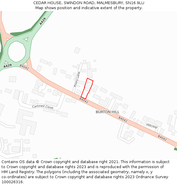CEDAR HOUSE, SWINDON ROAD, MALMESBURY, SN16 9LU: Location map and indicative extent of plot