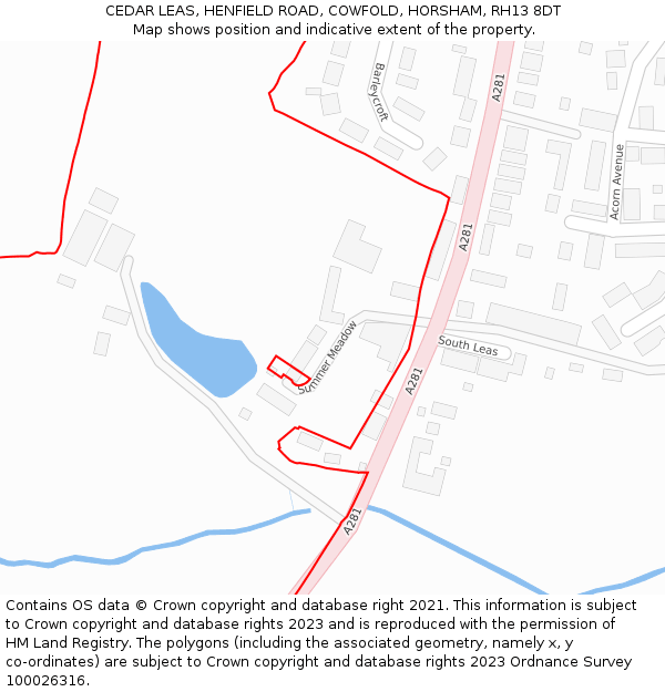 CEDAR LEAS, HENFIELD ROAD, COWFOLD, HORSHAM, RH13 8DT: Location map and indicative extent of plot