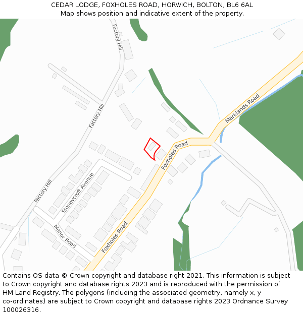 CEDAR LODGE, FOXHOLES ROAD, HORWICH, BOLTON, BL6 6AL: Location map and indicative extent of plot