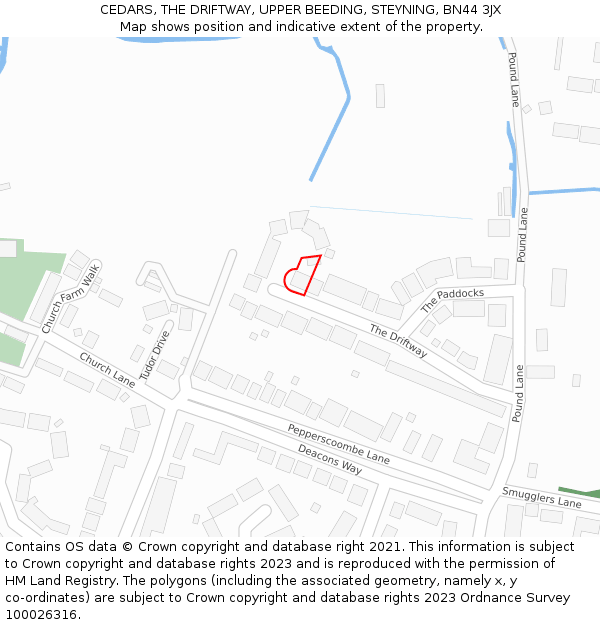 CEDARS, THE DRIFTWAY, UPPER BEEDING, STEYNING, BN44 3JX: Location map and indicative extent of plot