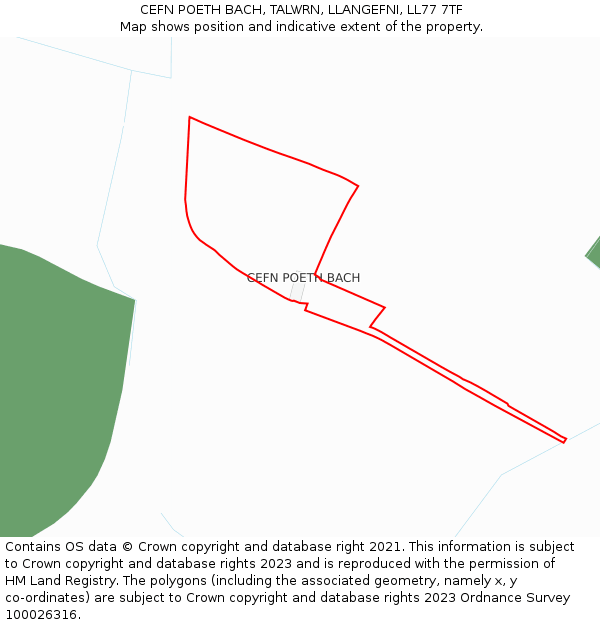 CEFN POETH BACH, TALWRN, LLANGEFNI, LL77 7TF: Location map and indicative extent of plot