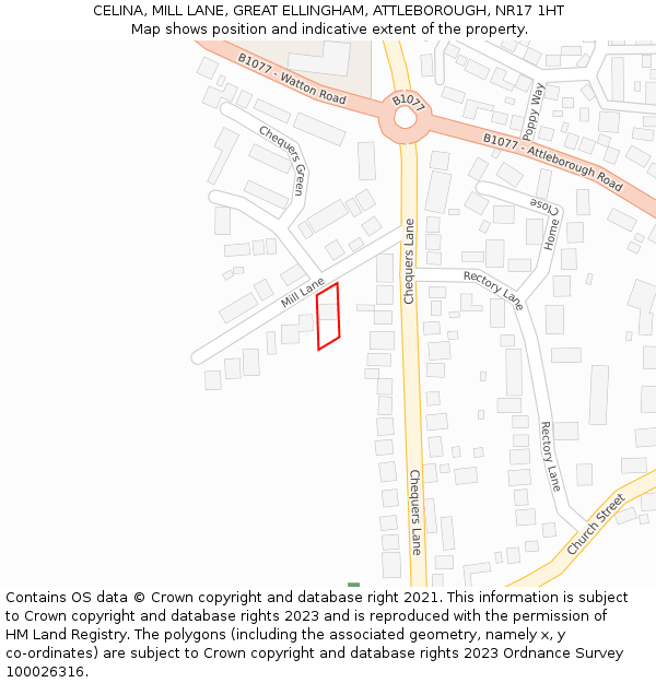 CELINA, MILL LANE, GREAT ELLINGHAM, ATTLEBOROUGH, NR17 1HT: Location map and indicative extent of plot