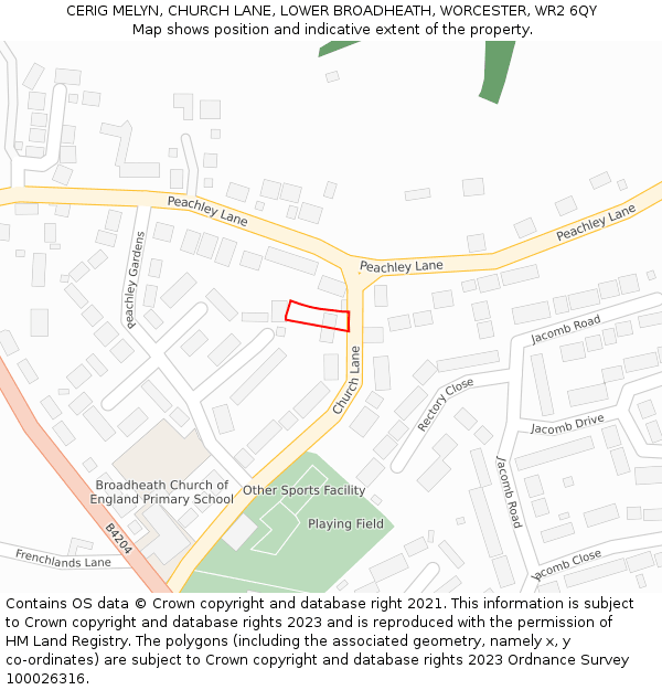 CERIG MELYN, CHURCH LANE, LOWER BROADHEATH, WORCESTER, WR2 6QY: Location map and indicative extent of plot
