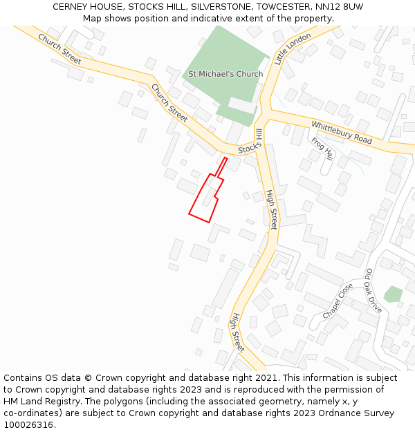 CERNEY HOUSE, STOCKS HILL, SILVERSTONE, TOWCESTER, NN12 8UW: Location map and indicative extent of plot