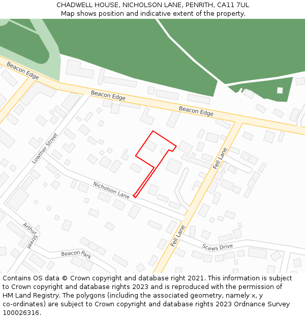 CHADWELL HOUSE, NICHOLSON LANE, PENRITH, CA11 7UL: Location map and indicative extent of plot