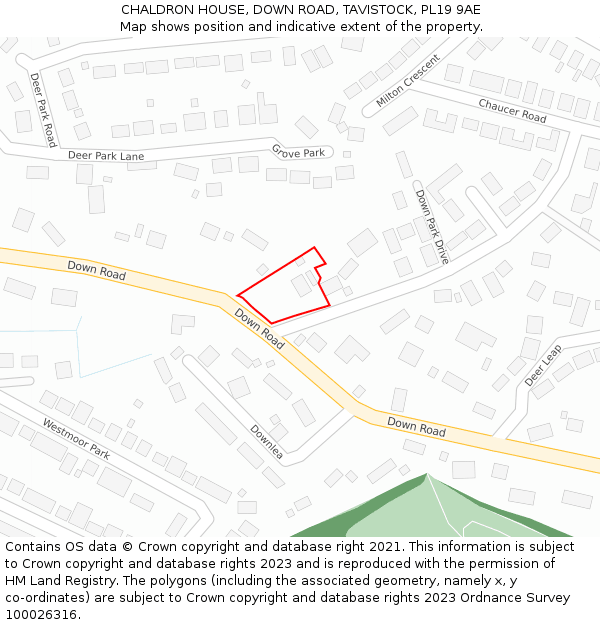 CHALDRON HOUSE, DOWN ROAD, TAVISTOCK, PL19 9AE: Location map and indicative extent of plot