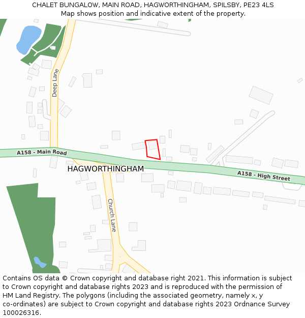 CHALET BUNGALOW, MAIN ROAD, HAGWORTHINGHAM, SPILSBY, PE23 4LS: Location map and indicative extent of plot