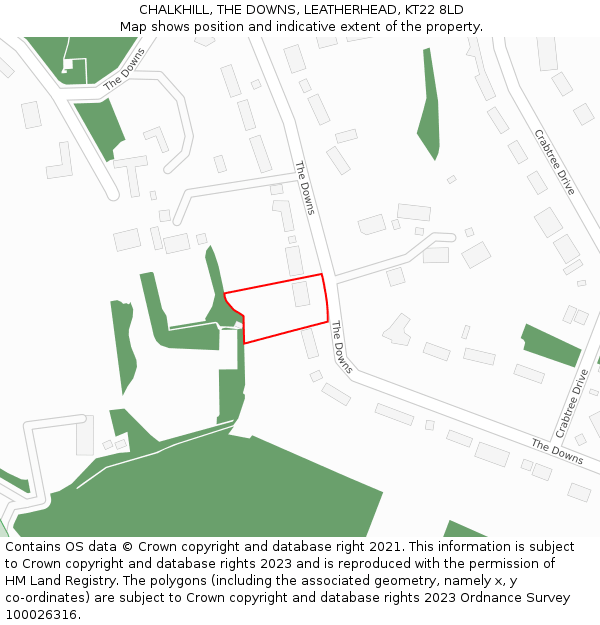 CHALKHILL, THE DOWNS, LEATHERHEAD, KT22 8LD: Location map and indicative extent of plot