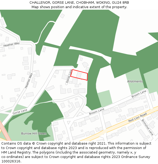 CHALLENOR, GORSE LANE, CHOBHAM, WOKING, GU24 8RB: Location map and indicative extent of plot