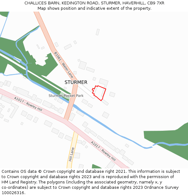 CHALLICES BARN, KEDINGTON ROAD, STURMER, HAVERHILL, CB9 7XR: Location map and indicative extent of plot