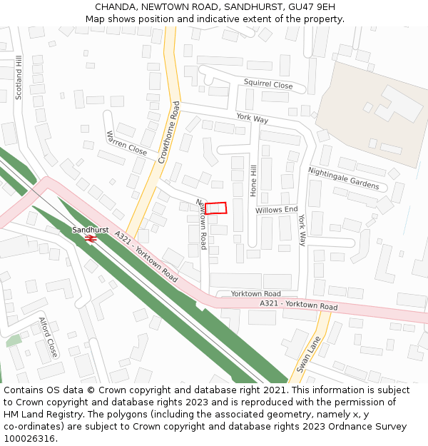 CHANDA, NEWTOWN ROAD, SANDHURST, GU47 9EH: Location map and indicative extent of plot