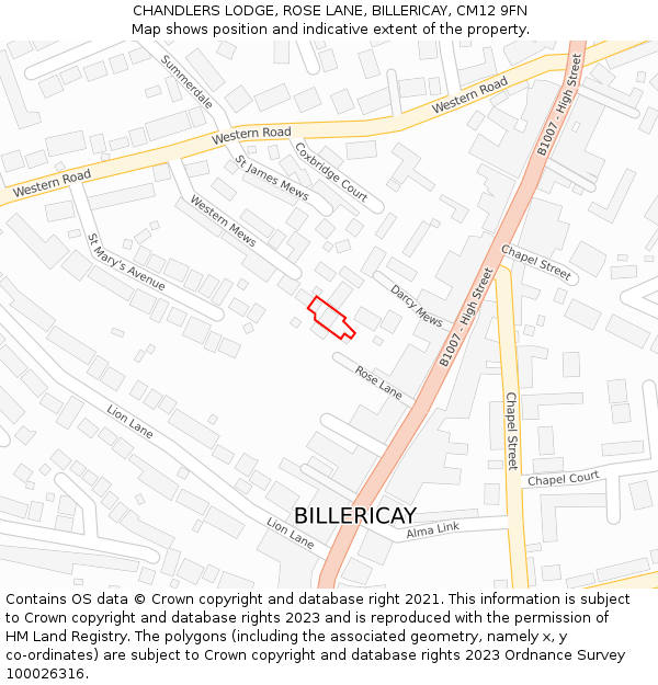 CHANDLERS LODGE, ROSE LANE, BILLERICAY, CM12 9FN: Location map and indicative extent of plot
