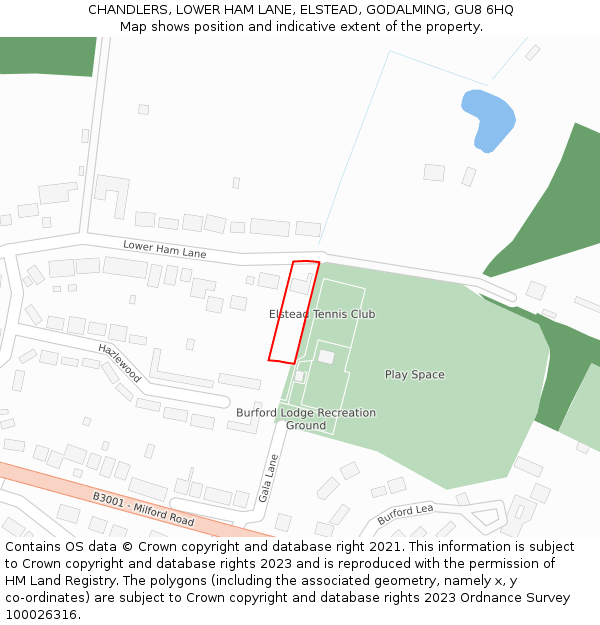 CHANDLERS, LOWER HAM LANE, ELSTEAD, GODALMING, GU8 6HQ: Location map and indicative extent of plot