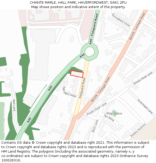 CHANTE MARLE, HALL PARK, HAVERFORDWEST, SA61 2PU: Location map and indicative extent of plot