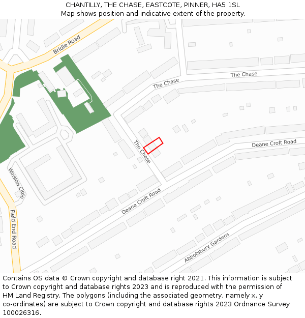 CHANTILLY, THE CHASE, EASTCOTE, PINNER, HA5 1SL: Location map and indicative extent of plot