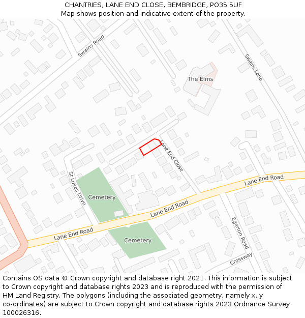 CHANTRIES, LANE END CLOSE, BEMBRIDGE, PO35 5UF: Location map and indicative extent of plot