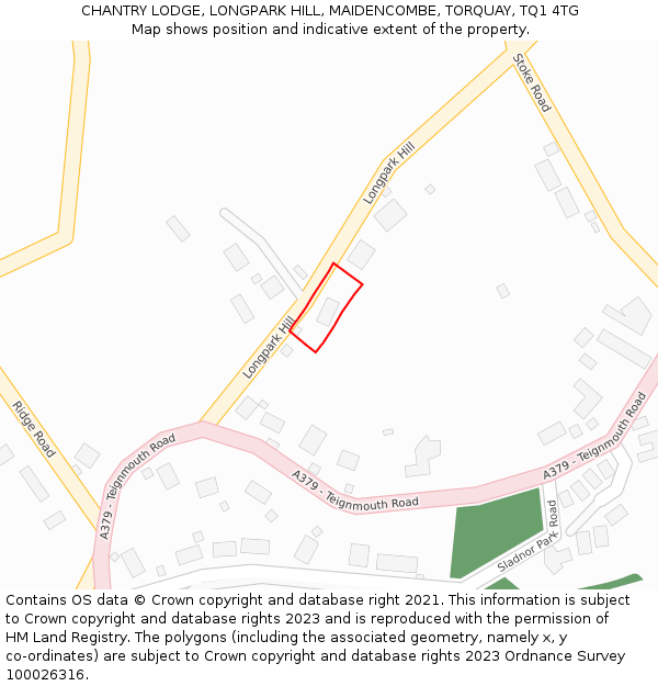 CHANTRY LODGE, LONGPARK HILL, MAIDENCOMBE, TORQUAY, TQ1 4TG: Location map and indicative extent of plot