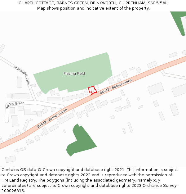 CHAPEL COTTAGE, BARNES GREEN, BRINKWORTH, CHIPPENHAM, SN15 5AH: Location map and indicative extent of plot