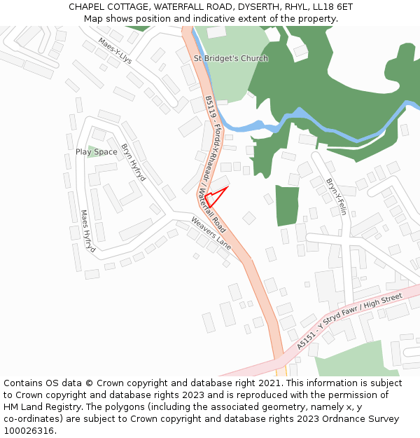 CHAPEL COTTAGE, WATERFALL ROAD, DYSERTH, RHYL, LL18 6ET: Location map and indicative extent of plot