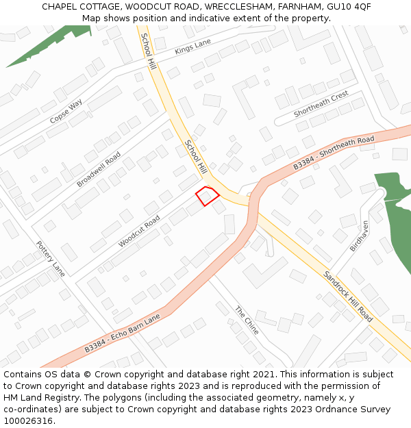 CHAPEL COTTAGE, WOODCUT ROAD, WRECCLESHAM, FARNHAM, GU10 4QF: Location map and indicative extent of plot