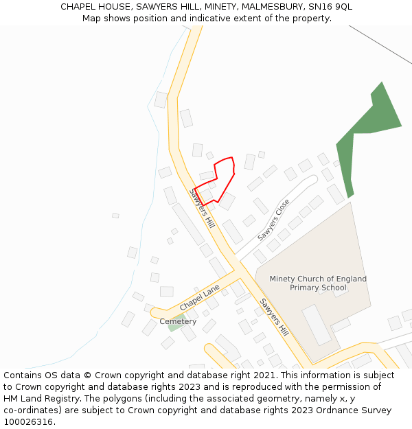 CHAPEL HOUSE, SAWYERS HILL, MINETY, MALMESBURY, SN16 9QL: Location map and indicative extent of plot