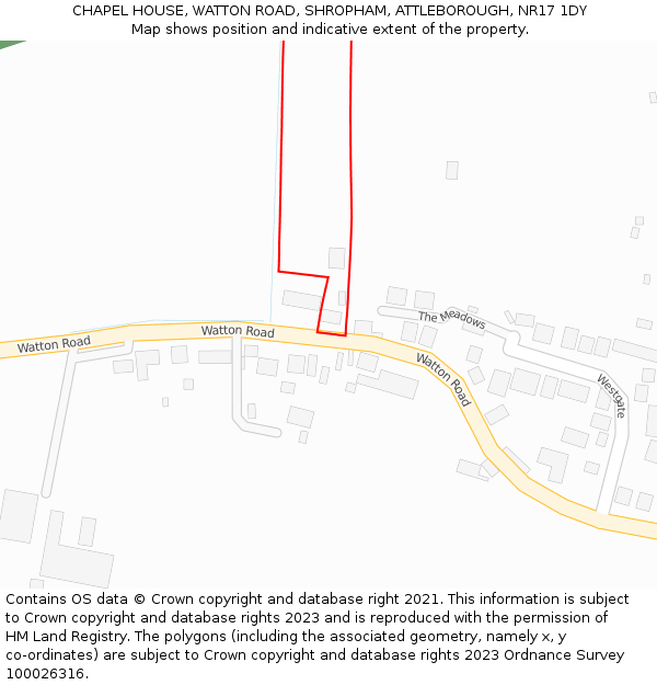 CHAPEL HOUSE, WATTON ROAD, SHROPHAM, ATTLEBOROUGH, NR17 1DY: Location map and indicative extent of plot