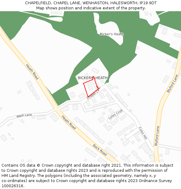 CHAPELFIELD, CHAPEL LANE, WENHASTON, HALESWORTH, IP19 9DT: Location map and indicative extent of plot