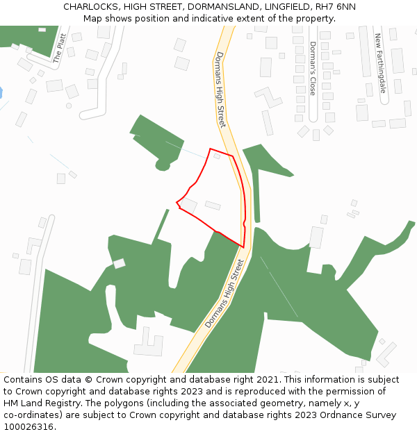 CHARLOCKS, HIGH STREET, DORMANSLAND, LINGFIELD, RH7 6NN: Location map and indicative extent of plot