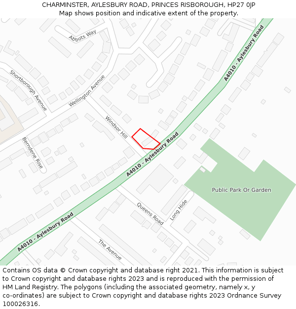 CHARMINSTER, AYLESBURY ROAD, PRINCES RISBOROUGH, HP27 0JP: Location map and indicative extent of plot